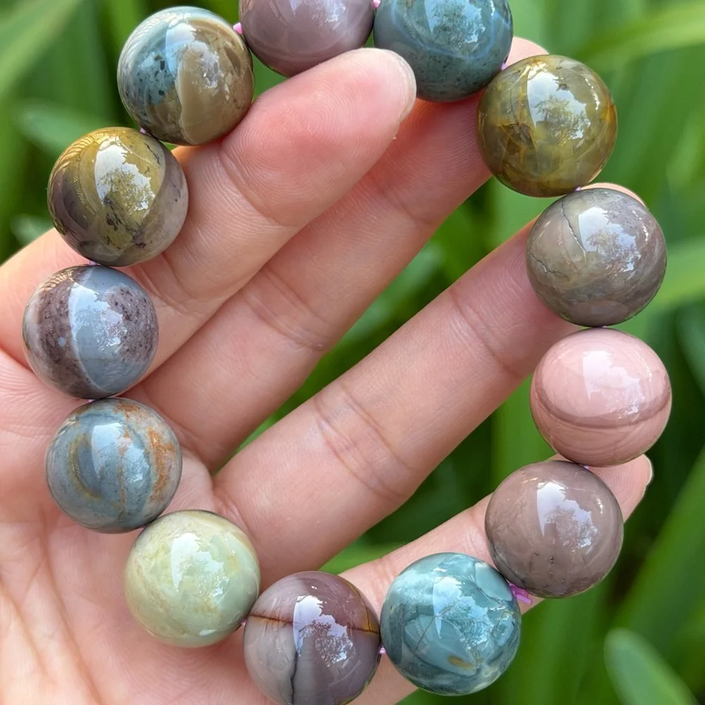 16.5mm‎ stretchable chunky multicolor Alashan agate bracelet 0724 - Picture 9 of 13